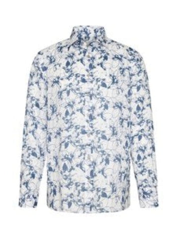 Pure Linen Shirt LS -Light Blue/Floral