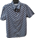 Fish Poplin Short Sleeve Shirt - Navy/White