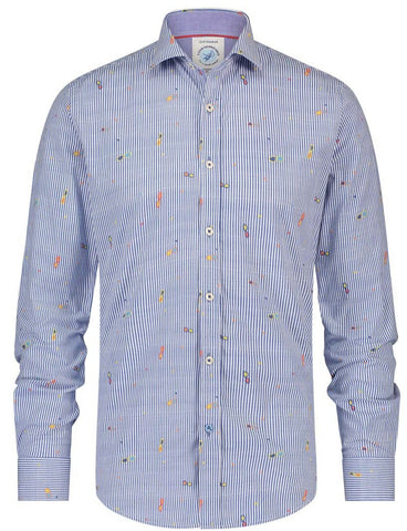 Jacquard Stripe Long Sleeve Shirt -Blue