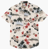 Tropical Island Style Poplin Short Sleeve Shirt -Beige Mutli