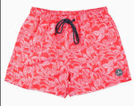 Topical Floral Style Swim Short - Coral