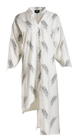 Buttoned Tunic/Duster with Brushed Print - White/Black