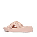 F-Mode Woven-Leather Cross Slides - Rose Foam