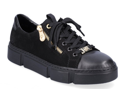 N5932-00 Lace up Sneaker with Zipper - Black