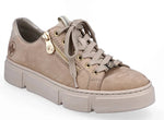 N5934-63 Lace up Sneaker with Zipper - Beige