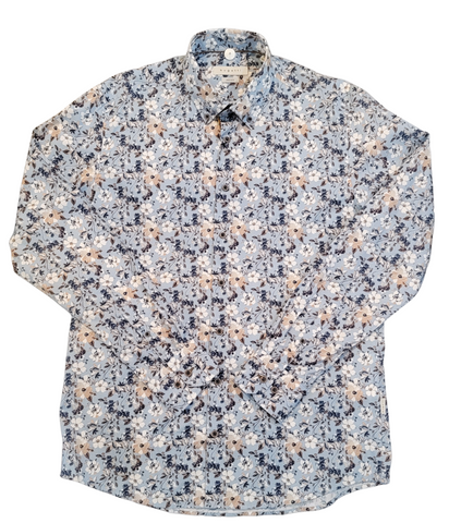 Men's Long Sleeve Shirt - Light Blue/Floral