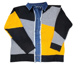 Color Blocked Knit Sweater with a Jean Trim - Multi