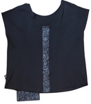 Crinkle Insert Jersey Top with Pocket - Black