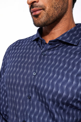 Jersey Long Sleeve Buttoned Shirt - Check Print Navy