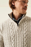 Zippered Pullover Cable Sweater - Oatmeal