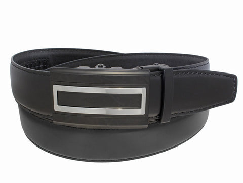 Ratchet Belt with Black Rectangle Two Tone Buckle