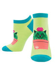 Kitty Cactus Green Ladies Ankle Socks